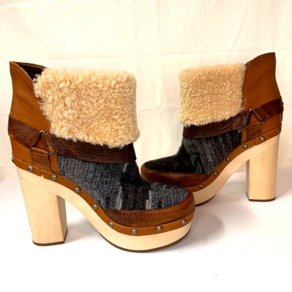 WOOLRICH x Anthropologie Artist Boot Size 10 Wool Wood Platform Boho Winter Clog - Picture 4 of 15